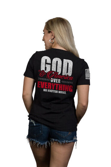 Nine Line God and America Over Everything Women's Short Sleeve T-Shirt in Black is made of 100% cotton